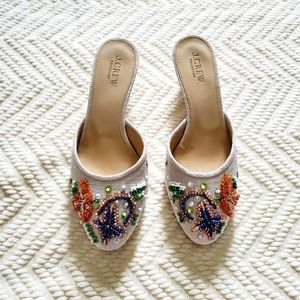 J. Crew Collection Blanche Beaded Mini Wedge Mules